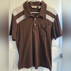 Original Penguin 100% Cotton Brown and White Striped Polo Shirt